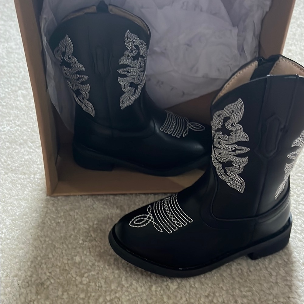 Boys Classic Black Western Boots with Decorative Stitching